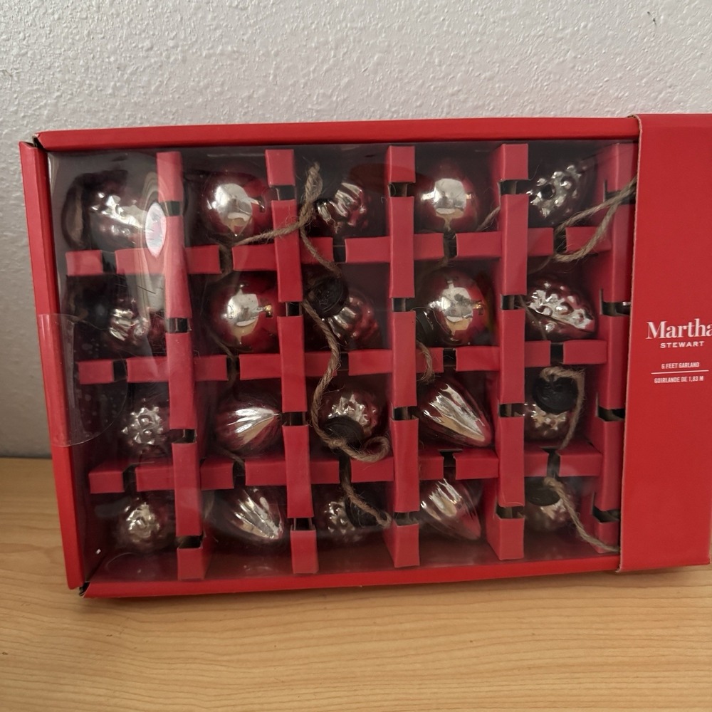 NEW Martha Stewart Mercury Glass‎ Christmas Ornaments Silver Jute Garland 24pc